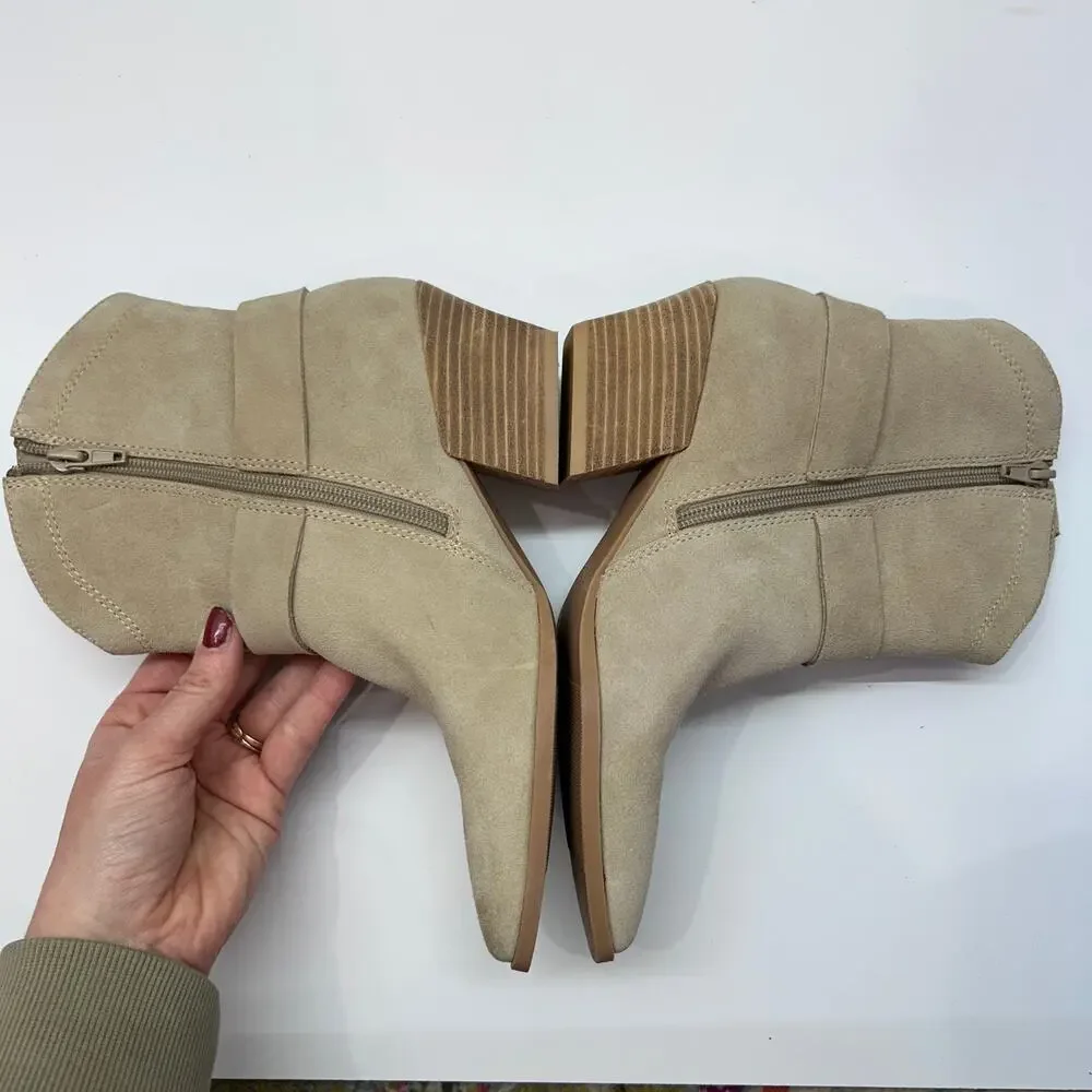 $130 Open Edit Enzo Western Boots 5.5 Beige Tan Leather Western Country Heeled